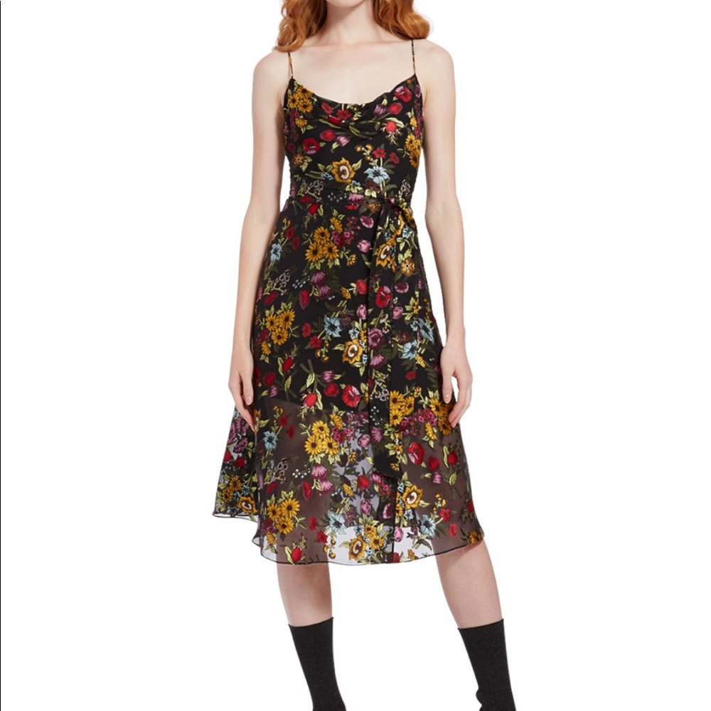 Alice + Olivia Silk size 2 floral midi dress NWT